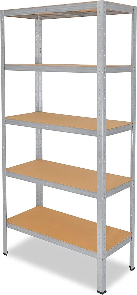 AERREGI SCAFFALE SCAFFLATURA in Metallo per Officina E Garage 180x60x30 cm | SCAFFALE 5 ripiani con pannelli MDF montaggio a scatto semplice | Portata Massima 500 kg