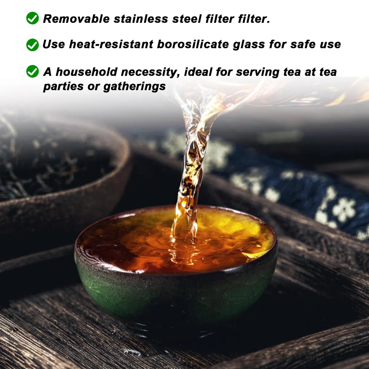 Teiera in vetro di alta qualità, resistente al calore, con coperchio, 1,5 litri, teiera in vetro con filtro in acciaio inox, ideale per la preparazione di tè sfusi
