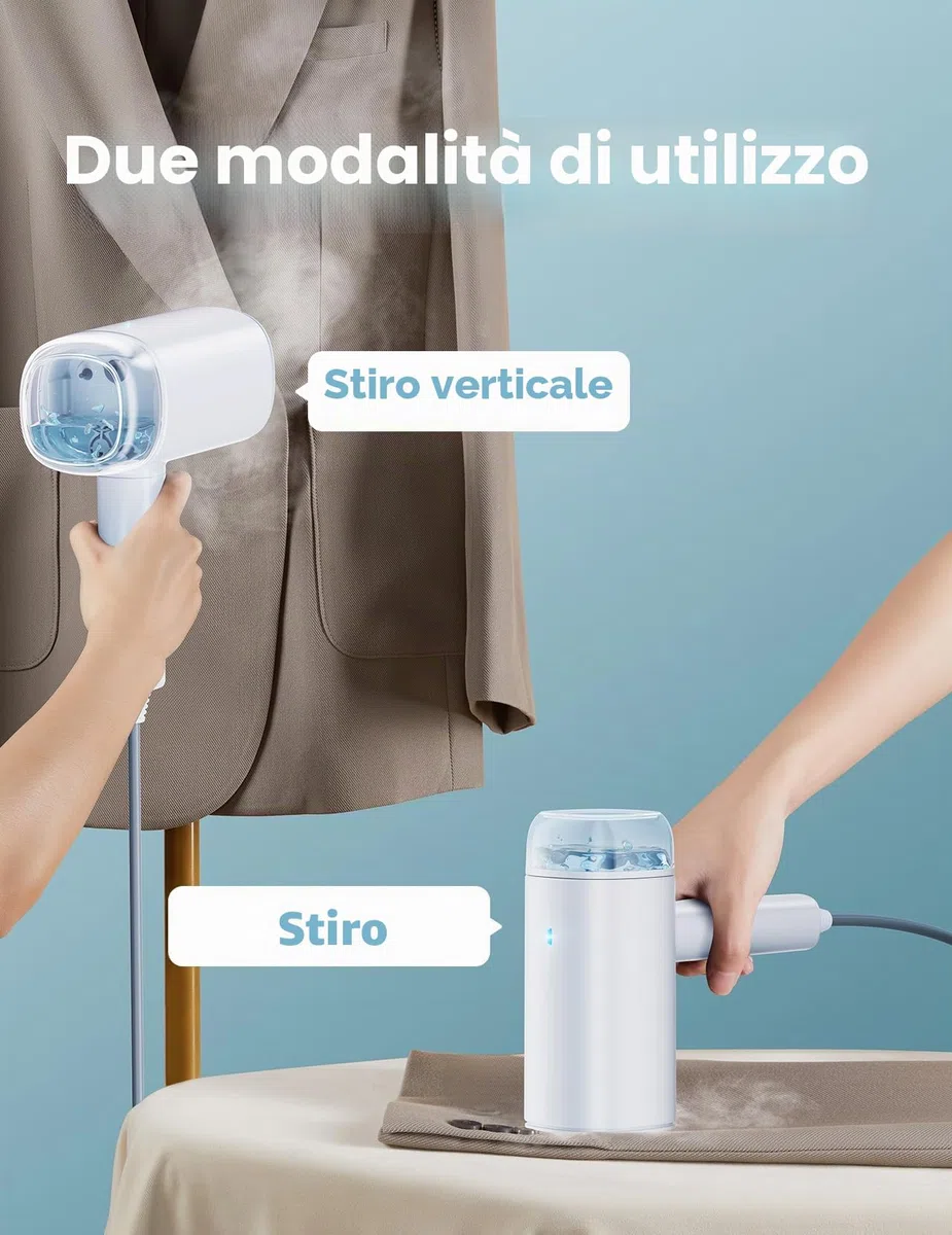 Vaporizzatore per abbigliamento, piroscafo pieghevole e portatile, riscaldamento rapido 30 secondi, vaporizzatore per vestiti, con serbatoio d'acqua da 170 ml, vapore a mano per casa e viaggi