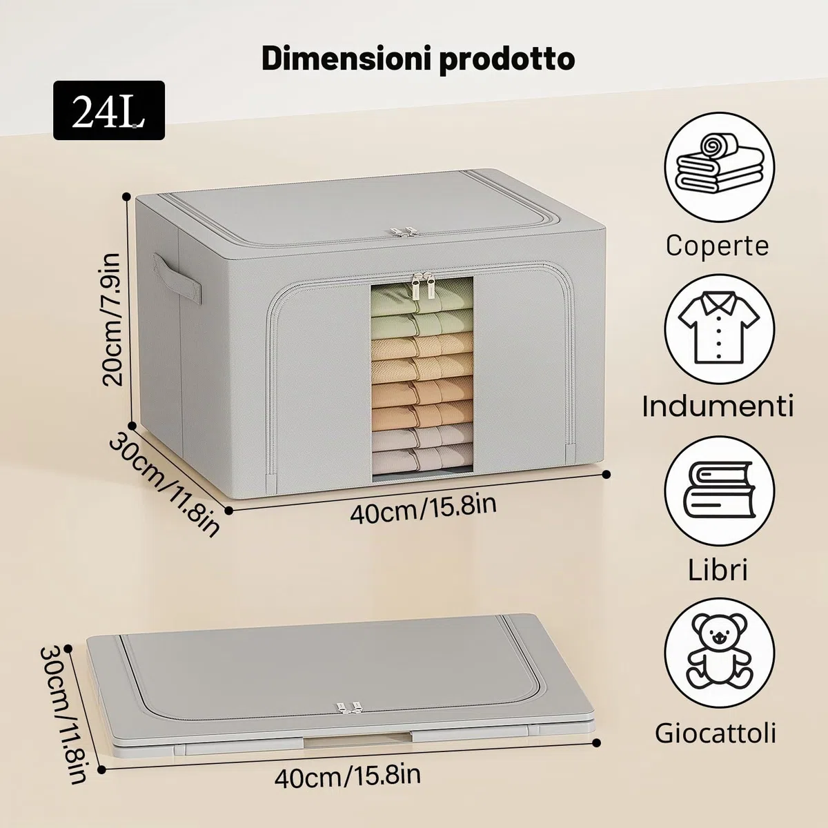 GoMaihe Scatole per Armadio Rigide 3 pezzi 72L: Contenitori per Armadio Cerniera - Piumone, Lenzuola Organizzatore Armadio - Scatole per Vestit (Grigio, 24L)