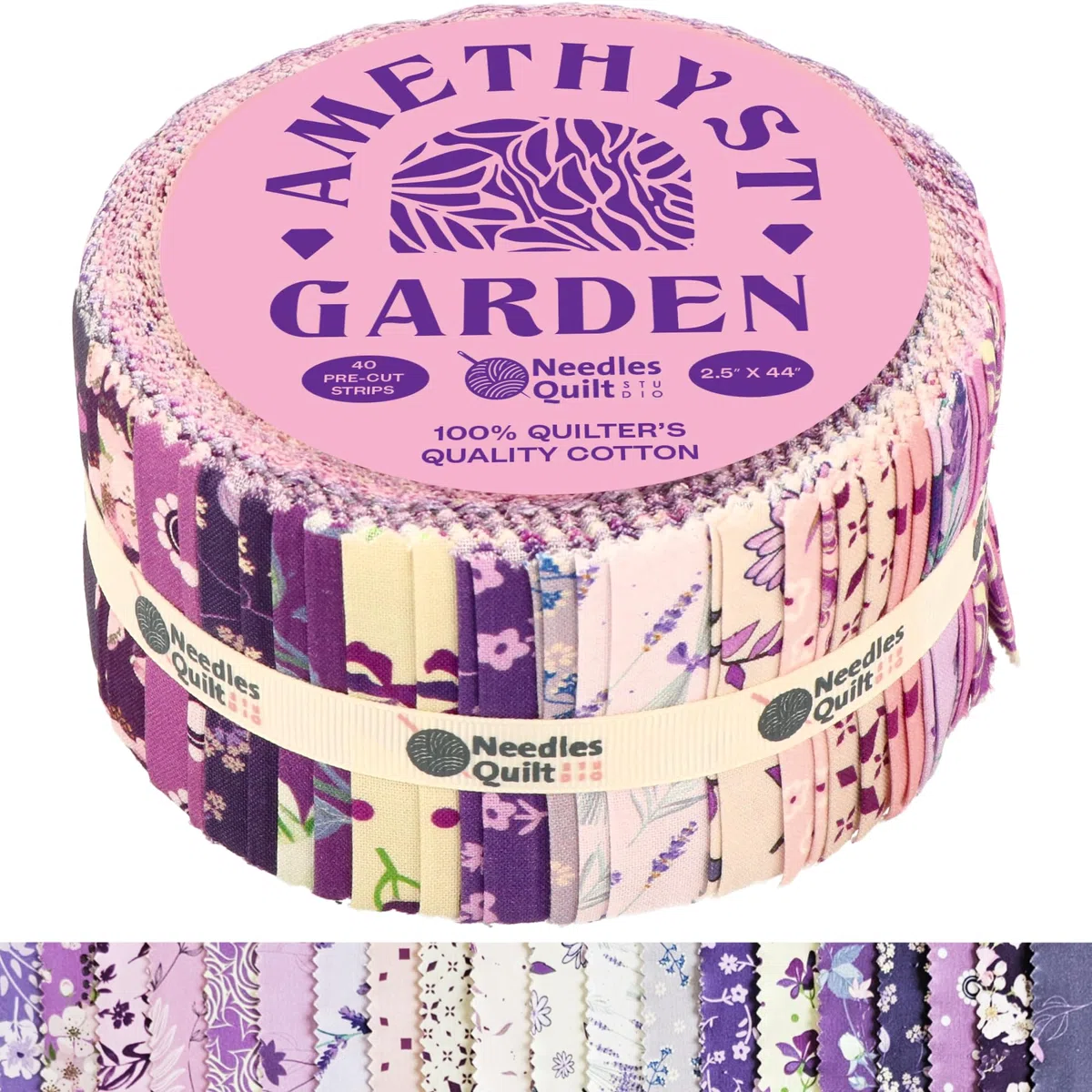 Jelly Roll Fabrics for Quilting Clearance 40 Strip 2.5" x 44" | Cotton Strips Bundles – Perfect Quilting Fabric for Sewing, Precut Quilt Projects, and DIY Crafts (Amethyst Garden)