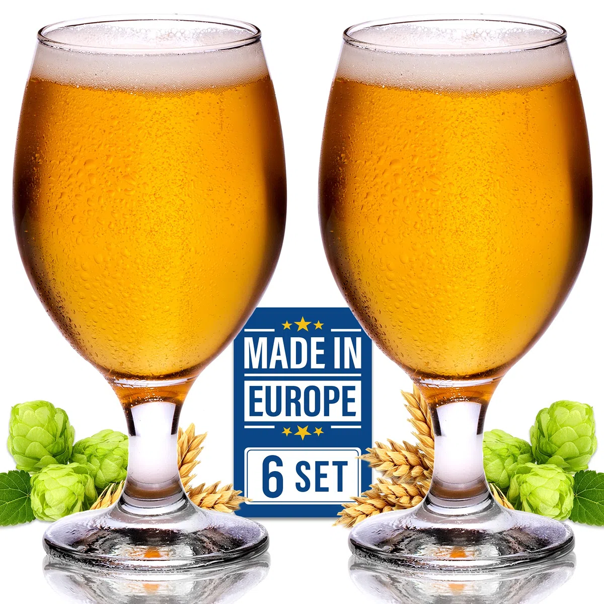 CRYSTALIA Calici da Birra Bicchieri Set 6, 400 ml, 100%SENZA PIOMBO Bicchieri Con Stelo, da Degustazione di IPA Belga, a Tulipano, Snifter, a Calice