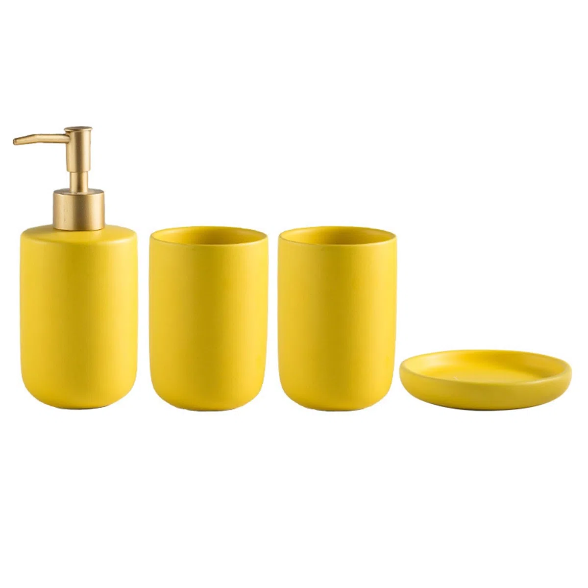 Icegrey Set di Accessori per il Bagno Set di 4 Pezzi in Ceramica in Stile Moderno Set da Toilette Set di Tazze per Spazzolino da Bagno Giallo