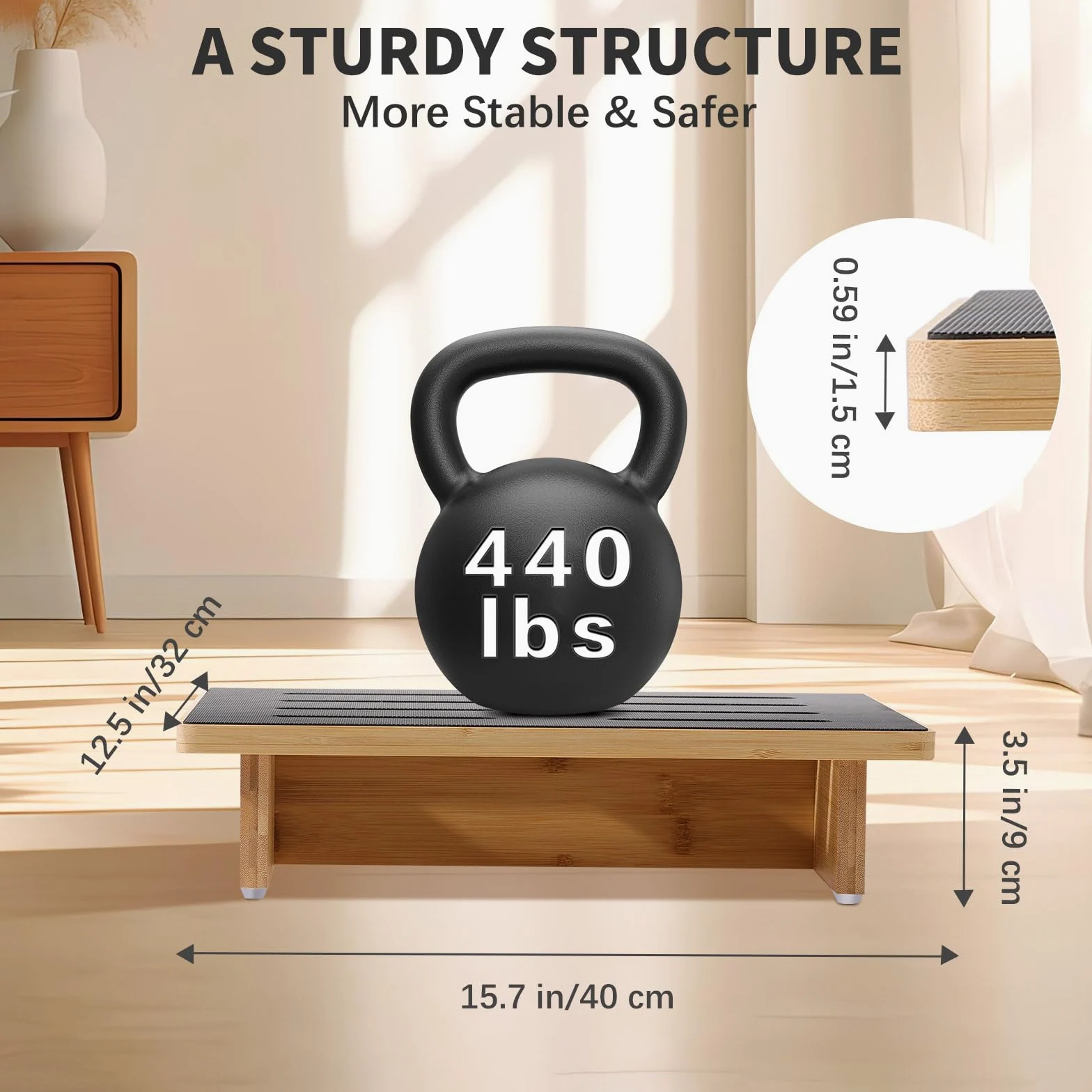 Roylvan Scalino in Legno per Adulti Anziani con Superficie Antiscivolo, Scalino Singolo da 9 cm per 200 kg per Interni/Esterni, Aiuto Portatile per Bagno Cucina Letto