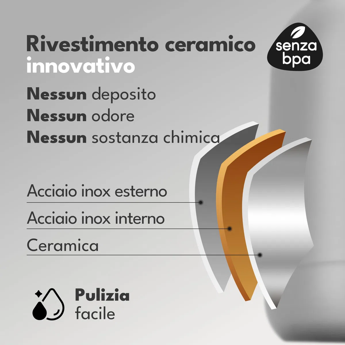 LEBENLANG Thermos caffe 1,5 litri Grigio - Rivestimento ceramico & senza BPA I 24 ore al caldo & Incl. filtro da tè I Termos caffè Caraffa termica Termus per te caldo grande Teiera