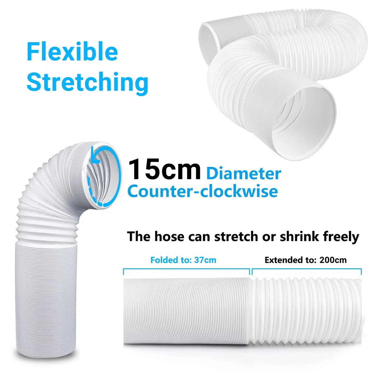 Tubo Condizionatore Portatile, Diametro 150 mm tubo per Condizionatore portatile, tubo per Climatizzatore Filettatura Antiorario per Asciugatrice, Cappa Aspirante 2m
