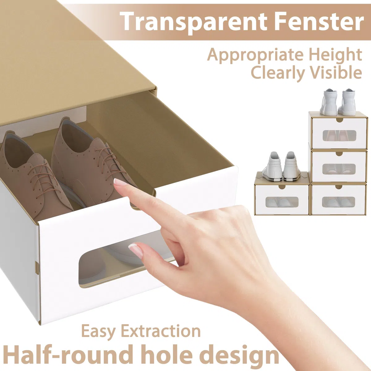 FIVMEN 10 scatole per scarpe impilabili in carta kraft con coperchio e finestra trasparente, organizer per scarpe, 34,5 x 23,5 x 13,5 cm