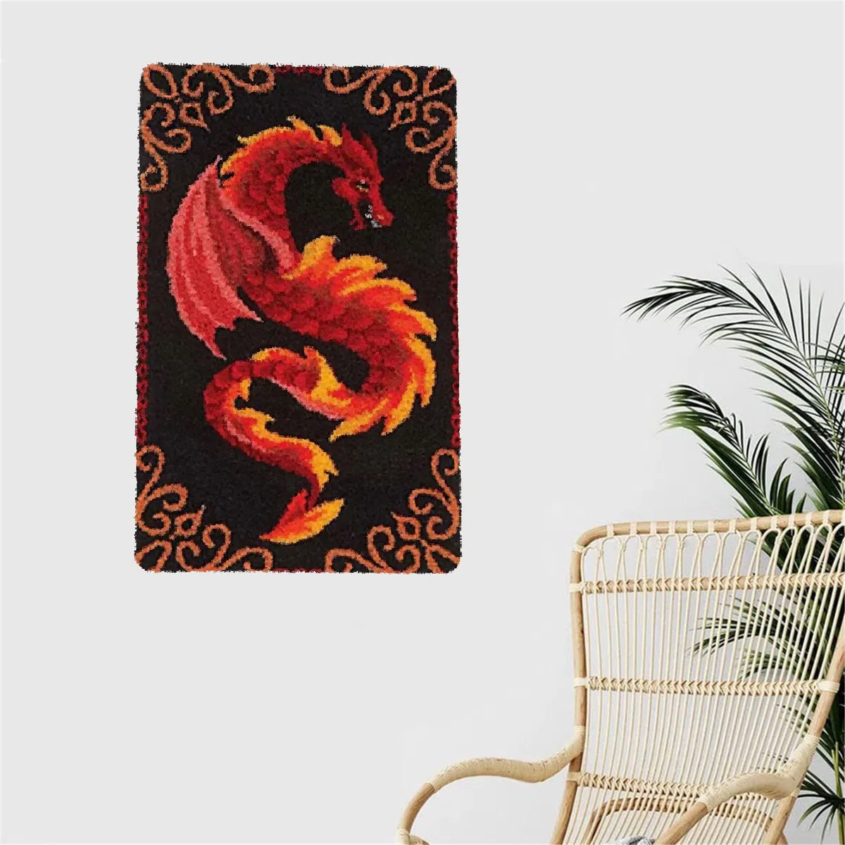 VIONNPPT Set di tappeti a forma di drago, per bambini e adulti, fai da te, realizzati a mano, set di bottoni (rosso, 60 x 40 cm)