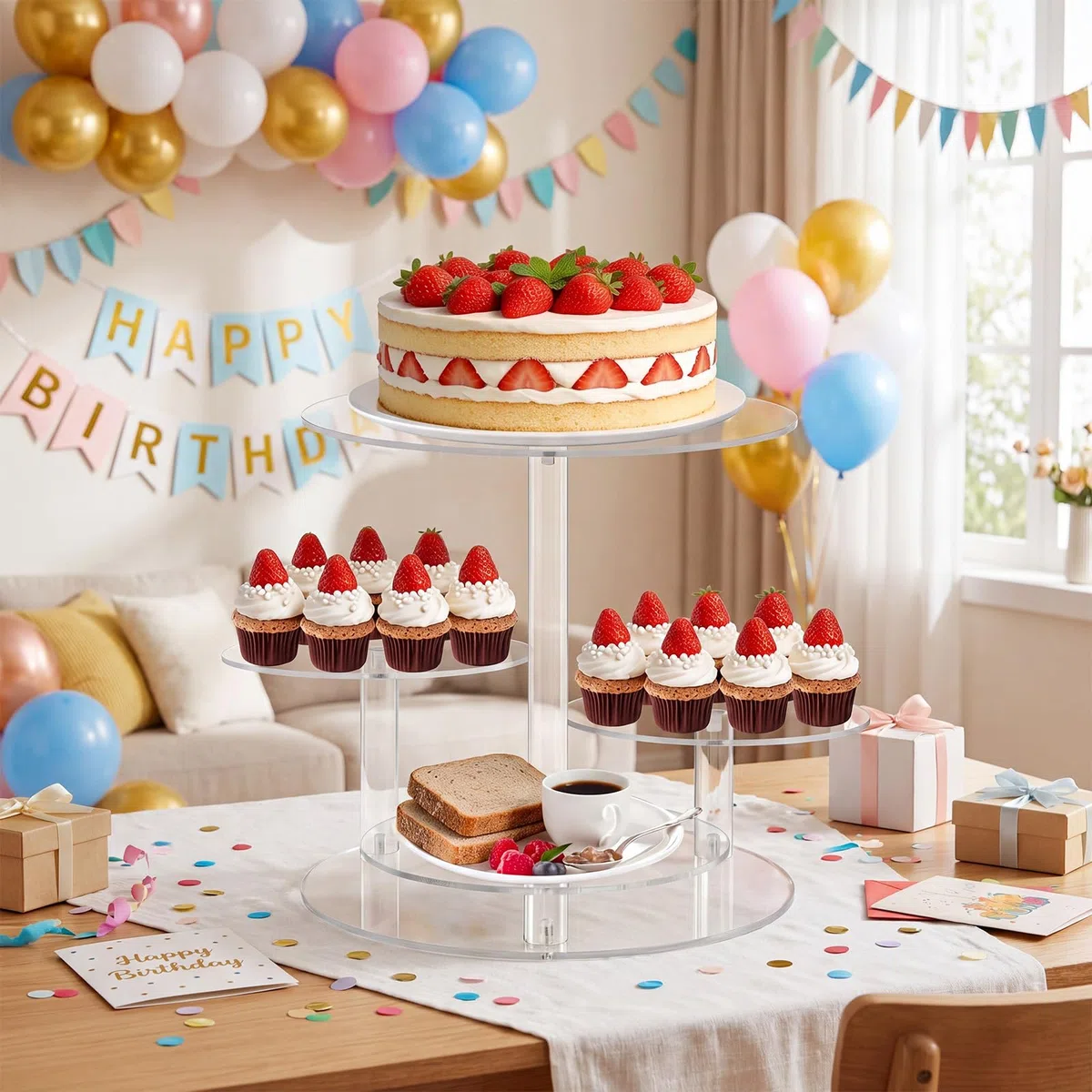 Alzata per Cupcake a 4 Ripiani in Acrilico, Supporto Multiuso per Torte, Ciambelle e Biscotti, Decorazione per Matrimoni e Feste di Compleanno