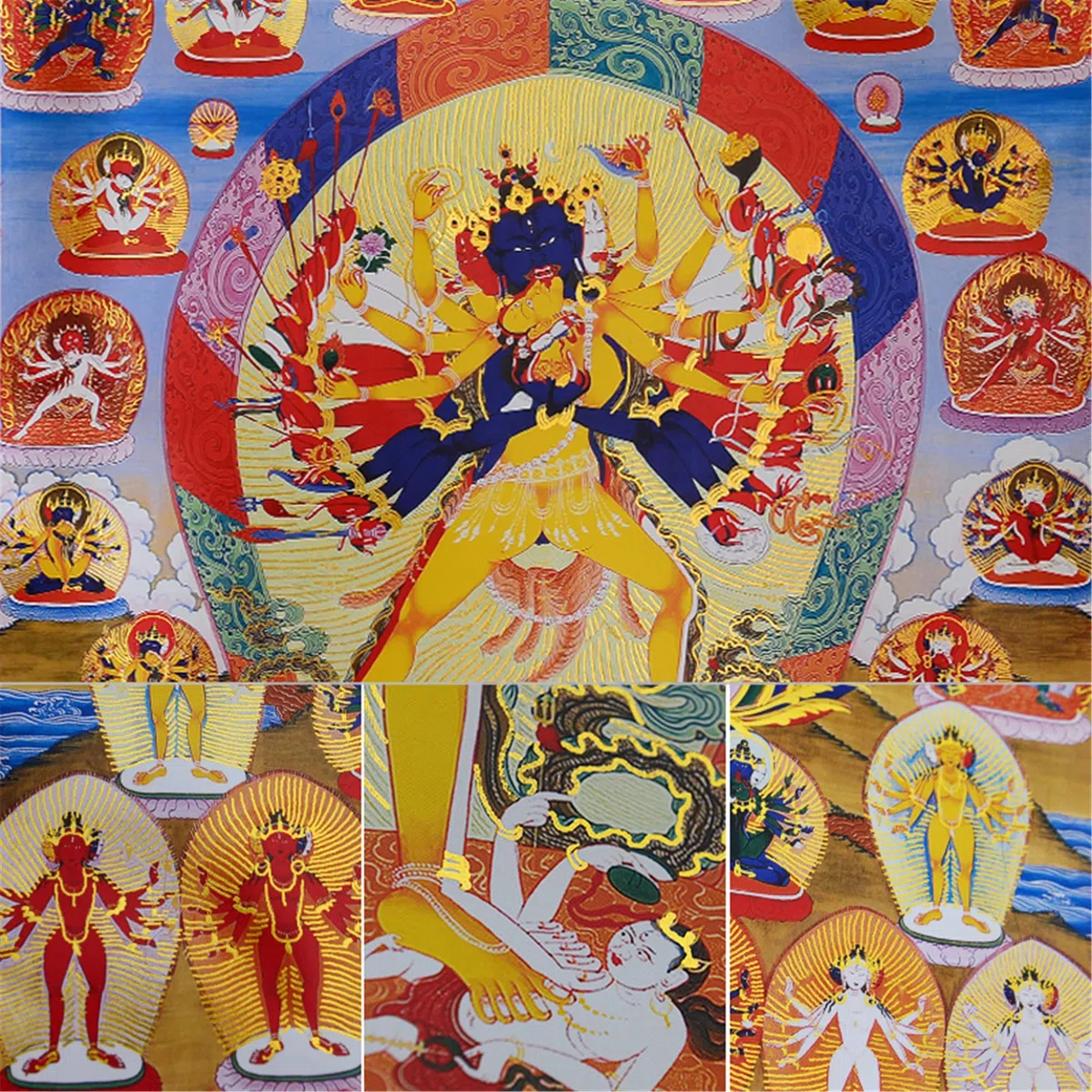 Gandhanra Thangka Tibetano - Kalacakra Vajrayogini Thangka - Arazzo di Buddha a Stampa Dorata per Decorazione Zen, Meditazione, Rilassamento Spirituale e Pace