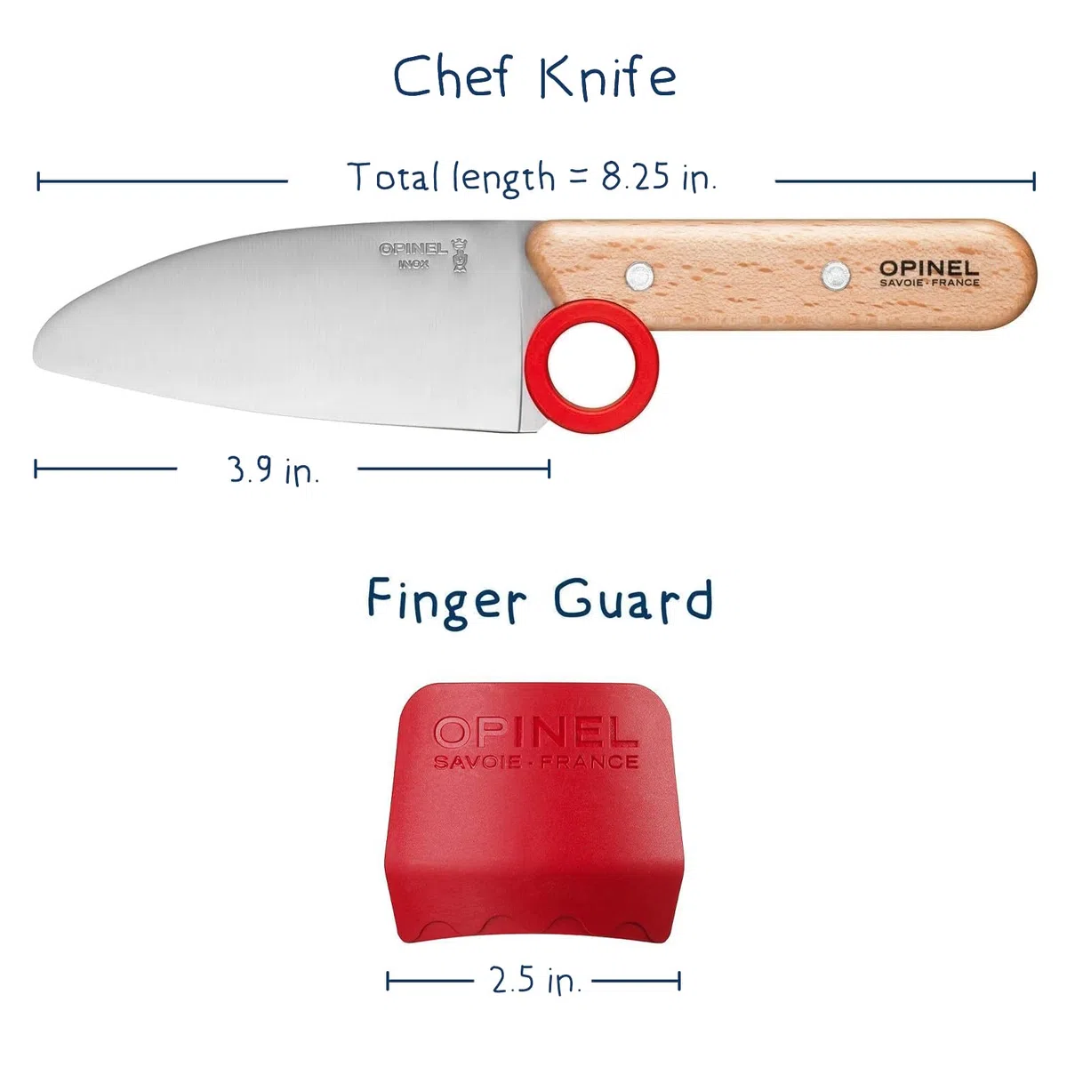T&R Opinel Le Petit Chef, Bambini, Set di coltelli da Cucina, 2 Pezzi, Coltello da Cucina, Protezione Dita, Inossidabile