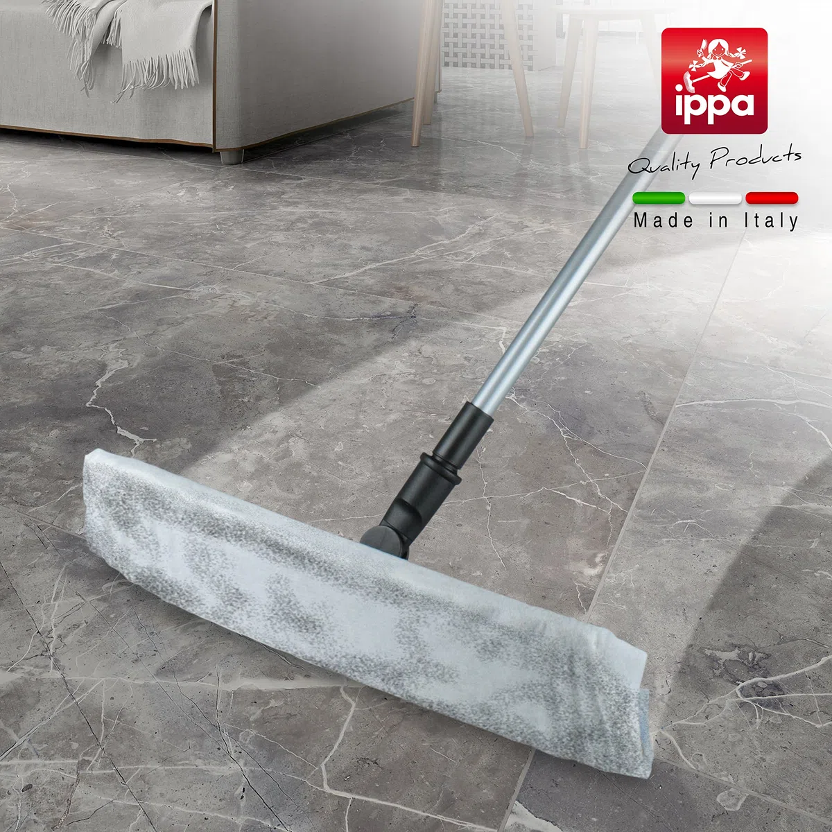 I.P.P.A. Set per la Pulizia del Pavimento. Base 39,5 cm x 11 cm, Manico allungabile 130 cm e 100 Panni Velo elettrostatici impregnati (45 cm x 22 cm). Compatibile con i sistemi swiffer.