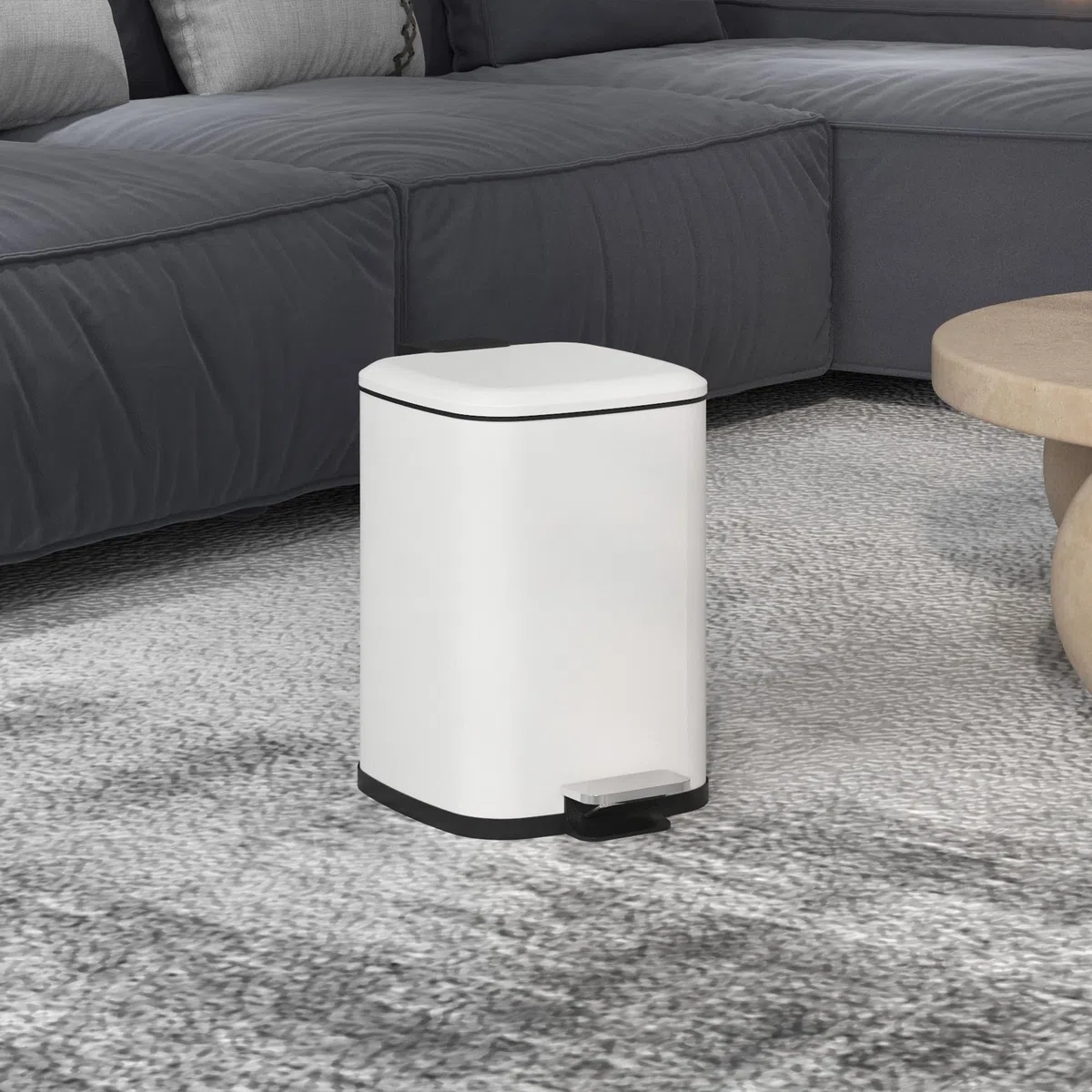 HOMCOM Bidone Immondizia da 12L a Pedale con Chiusura Silenziosa, Cestino Rifiuti in Metallo e PP, 24.5x32x34.5 cm, Bianco