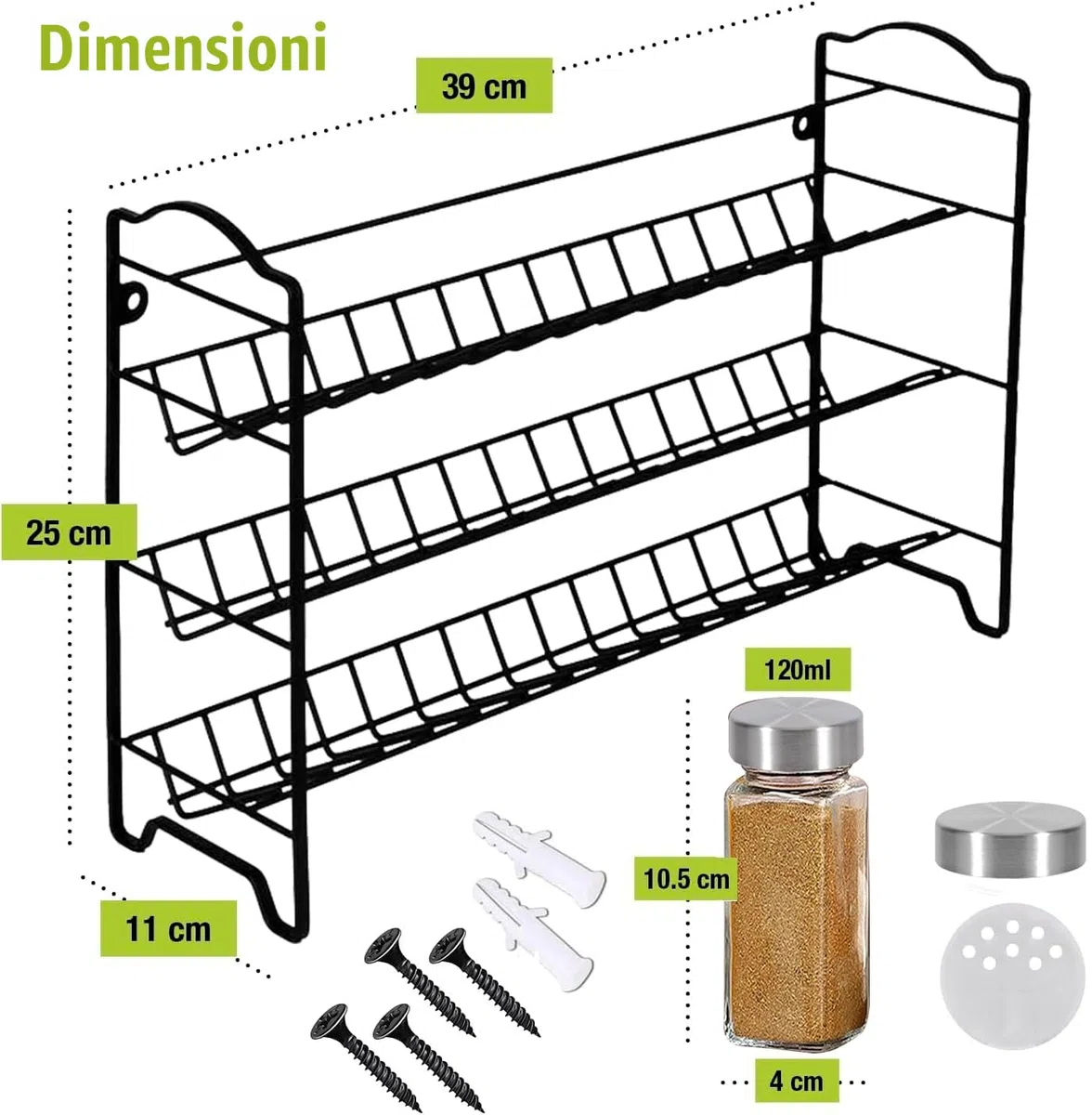 edihome, Porta Spezie per Cucina, 24 Barattoli di Spezie, Organizer con Struttura in Metallo a 3 Livelli, con Etichette, con Coperchi e Dispenser Individuali (Modello 2)