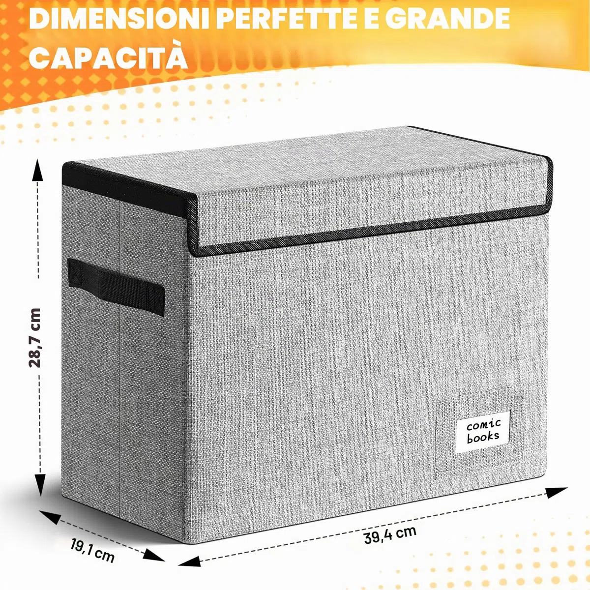 Leffis Scatola per fumetti, 39,4 x 19,1 x 28,7 cm, scatola corta pieghevole con coperchio, contiene 150 fumetti (confezione da 2, grigio)