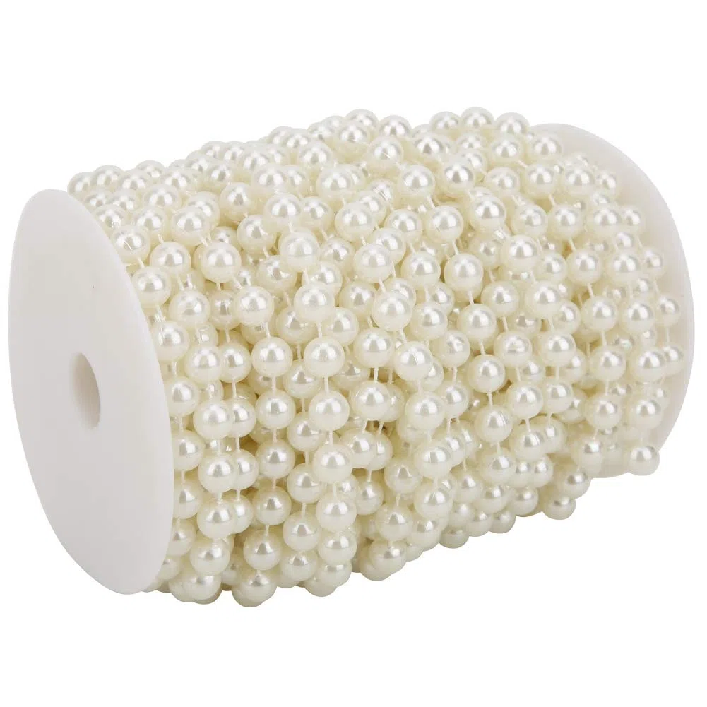Wakects Filo di Perle Bianche 20M/Rotolo 10mm Ghirlanda di Perline Stringa di Perle in ABS per Matrimonio, Abbigliamento, Lavori Artigianali Fai da Te (Beige)