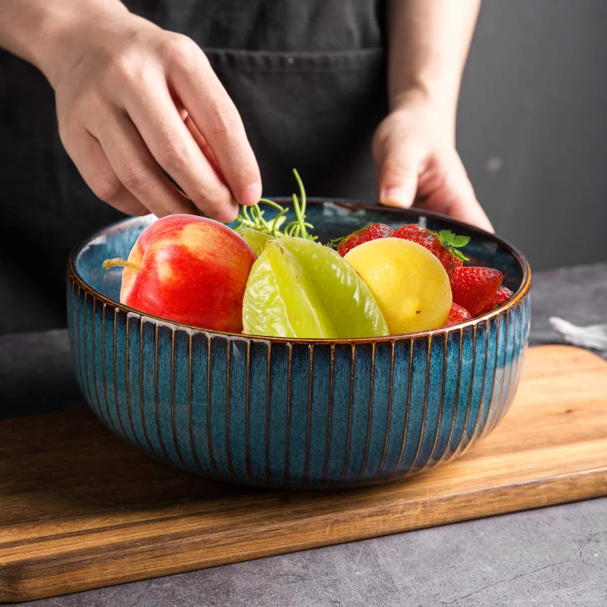 CSYY Insalatiera Ceramica Hoteck, Grande Ciotola per Insalata Smalto Cina in Porcellana 21 cm, blu