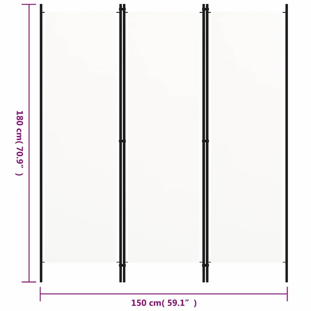 vidaXL Paravento a 3 Pannelli Divisorio Separè Byobu Pieghevole Schermo Separatore Ambienti Interni Protezione Privacy Bianco 150x180 cm