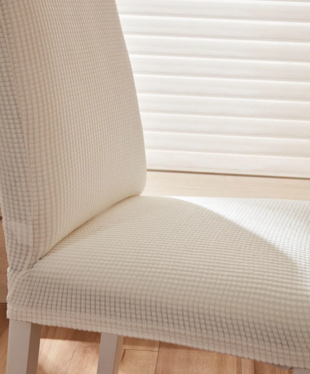 EBETA 6 Pezzi coprisedie con Schienale, Elasticizzato Copertura della Sedia, Copertura Fodera, Banchetto Sedia Sedile Slipcover Cerimonia di Nozze Posate da (Bianco latte, 6 Pezzi)