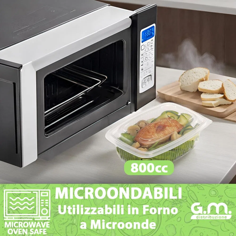 100 Vaschette per Alimenti Caldi Ondabox - Formato 800 Ml - Contenitori Ermetici per Alimenti Caldi, Salvaliquidi, Riutilizzabili - Contenitori per Microonde