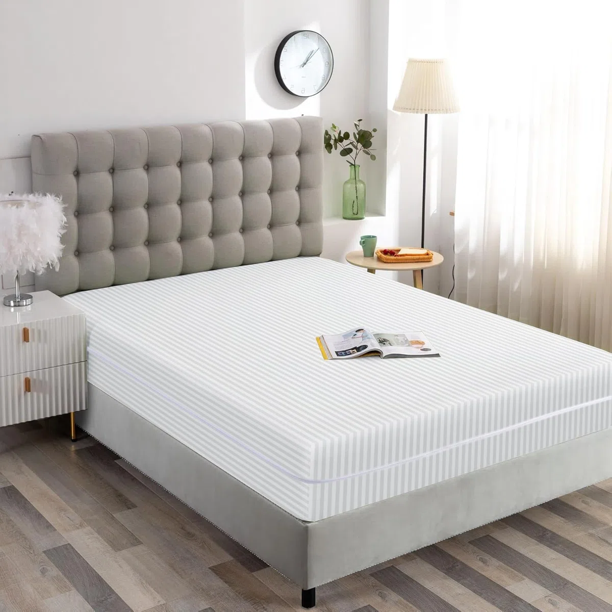 Coprimaterasso in raso con cerniera, doppio lato, chiusura con cerniera, copertura completa anti cimici, profondità 30 cm, con cerniera (bianco, super king size)