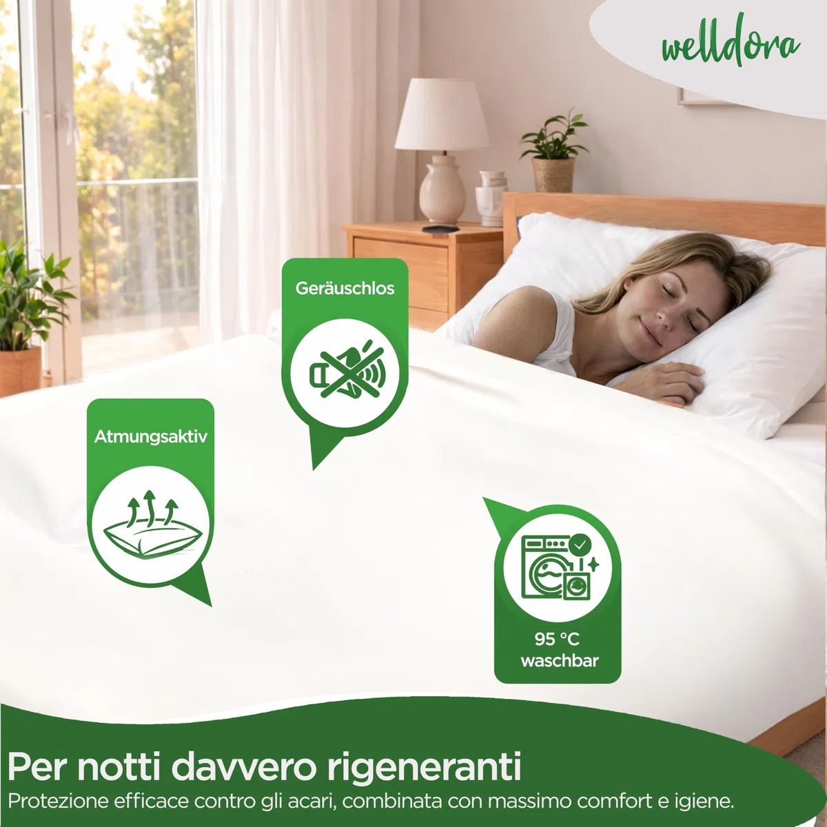 Welldora Copripiumino Antiacaro, Copri Piumino Testato contro Acari e Cimici dei Letti, Lenzuola Antiacaro Anallergiche (135x200cm)