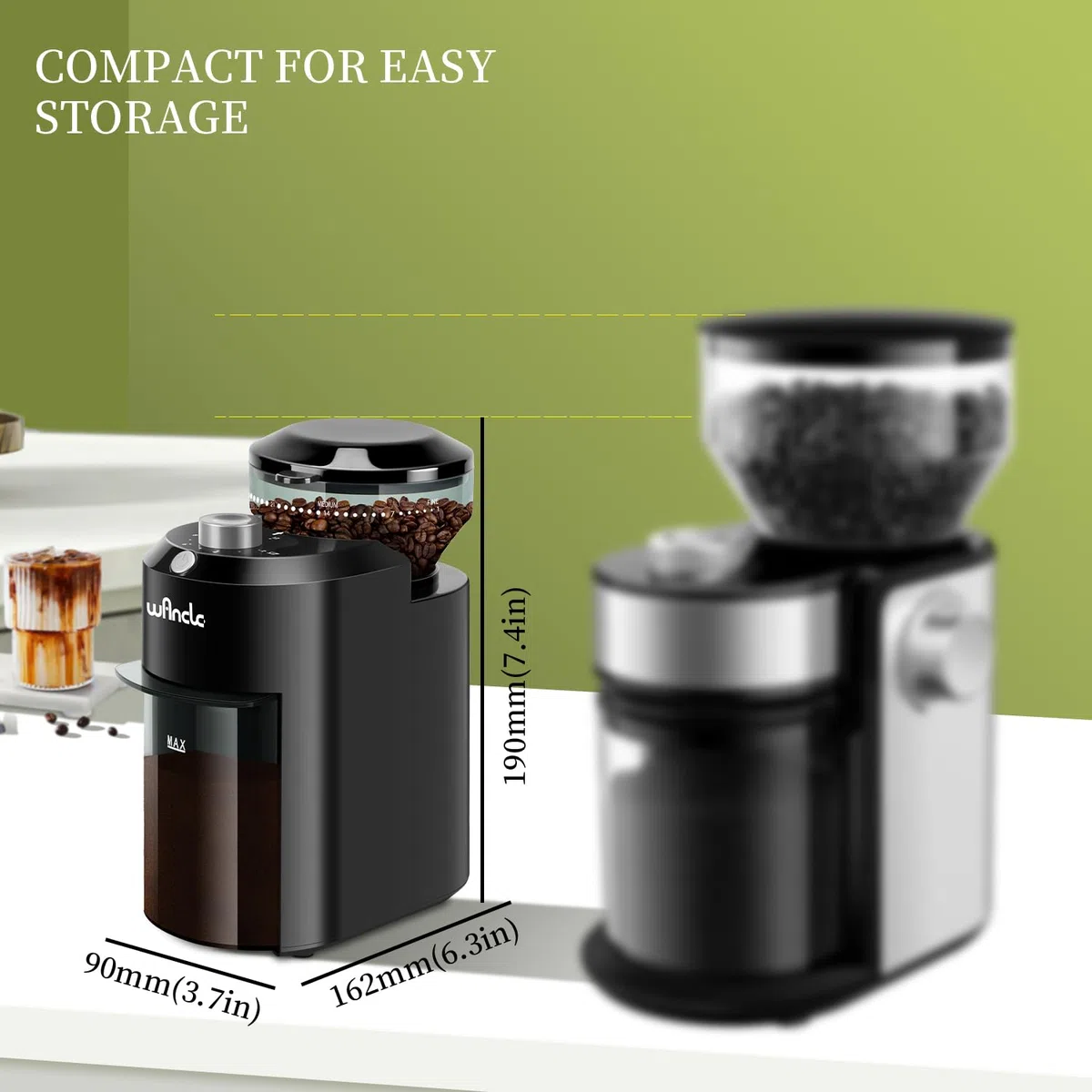 Macinacaffè, Macinacaffè Elettrico Wancle, Macinino Regolabile per Chicchi di Caffè, con 28 Impostazioni di Macinatura Precise per 12 Tazze (Plastica, Nero+Grigio)