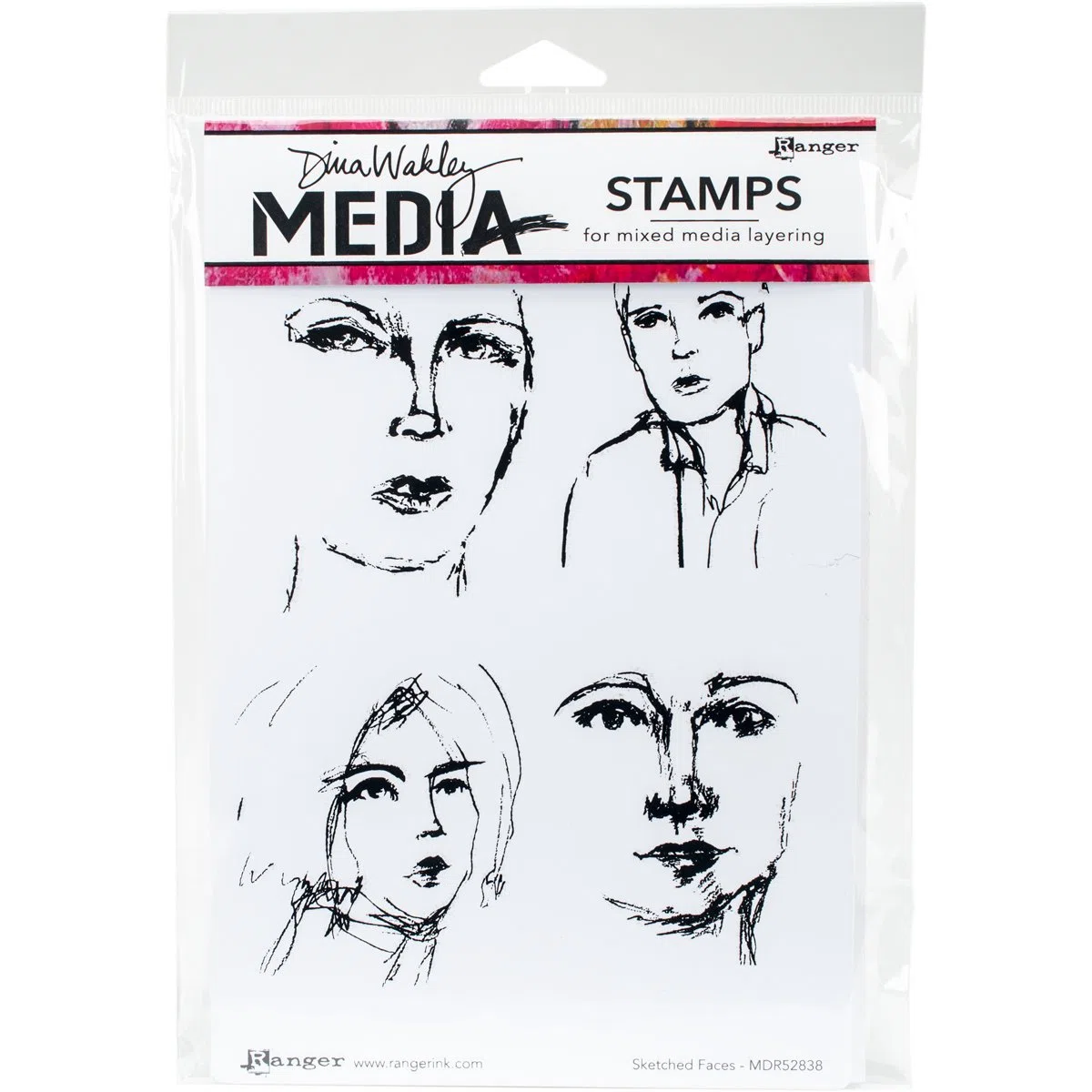 Ranger Dina Wakley Media Francobolli Sketched Faces, Materiale Sintetico, Multicolore, 23 x 16 x 0.6 cm