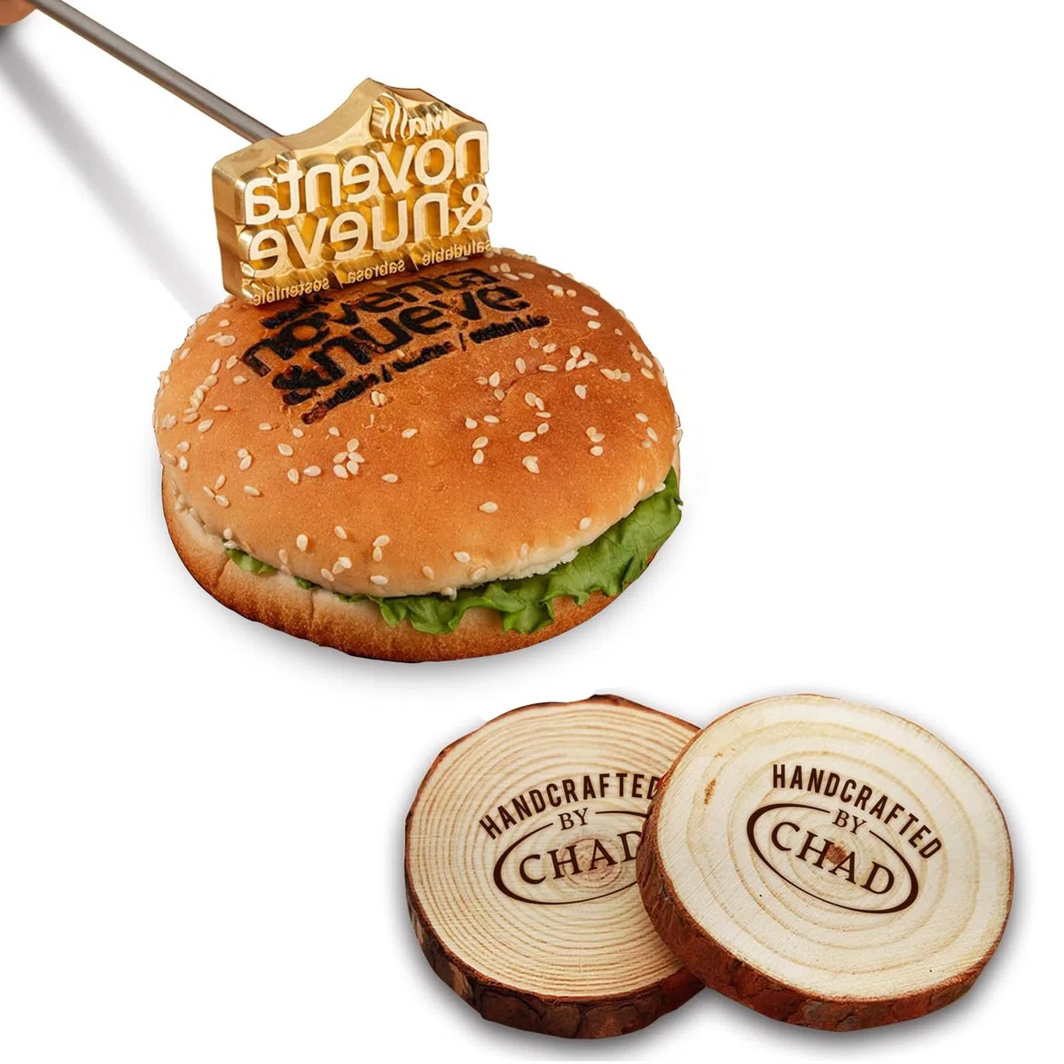 Ferro da stiro personalizzato per legno e pelle, hamburger, barbecue, bistecca e pane, logo personalizzato (3.8cm)