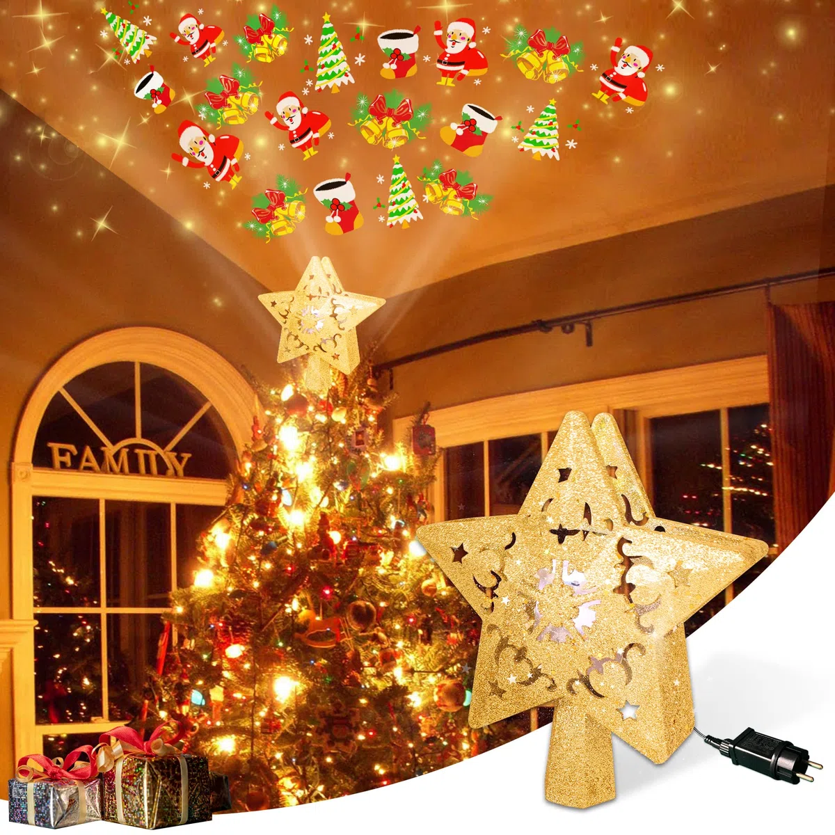 Stella luminosa per la corona dell'albero di Natale – Proiettore LED rotante, cimitero e vertice dell'albero per la decorazione