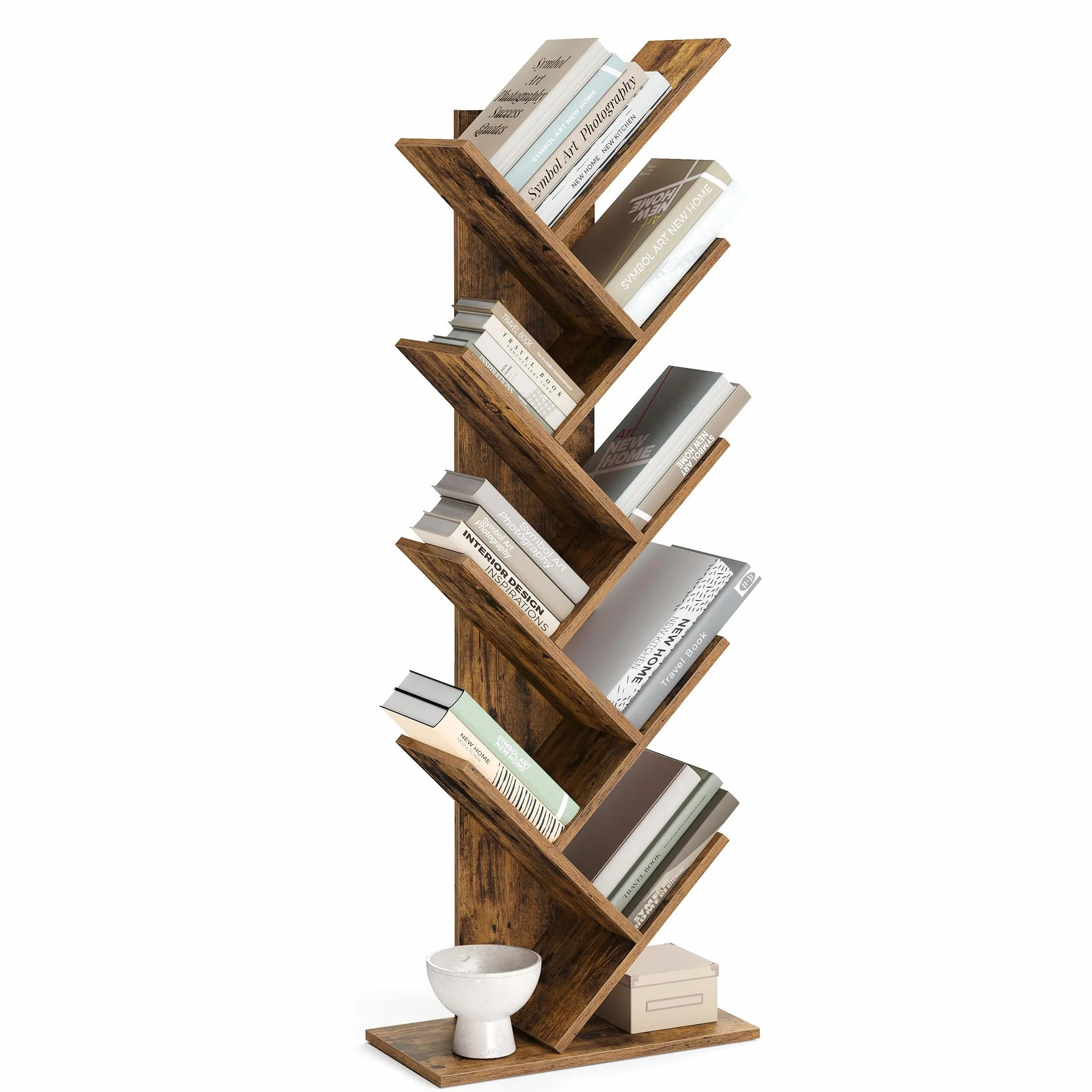 VASAGLE Libreria Scaffale ad Albero a 9 Ripiani, Salvaspazio, Libreria Verticale, per Camera da Letto Soggiorno Studio Ufficio, Marrone Vintage LBC11BX