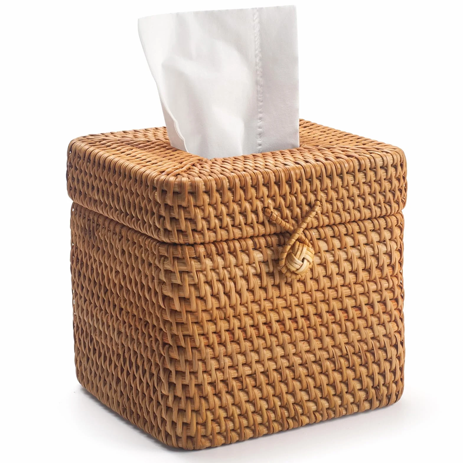 Scatola per fazzoletti in Rattan Quadrato con Coperchio, Scatola per Salviette in Vimini, Scatola da Fazzoletti Intrecciato Decorativa per Bagno, Soggiorno, Cucina, Camera da Letto (Naturale)