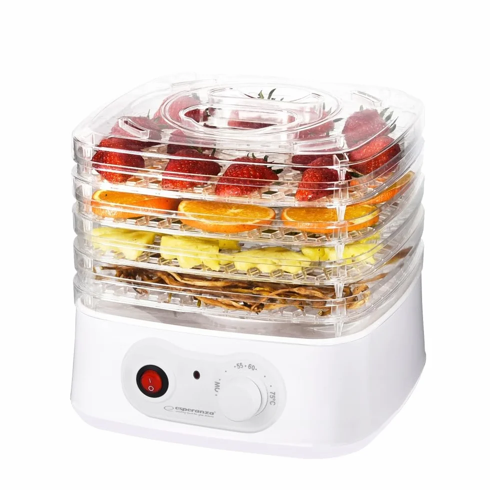 Esperanza EKD004 DESHIDRATADOR DE ALIMENTOS, Transparente, Blanco 250 W
