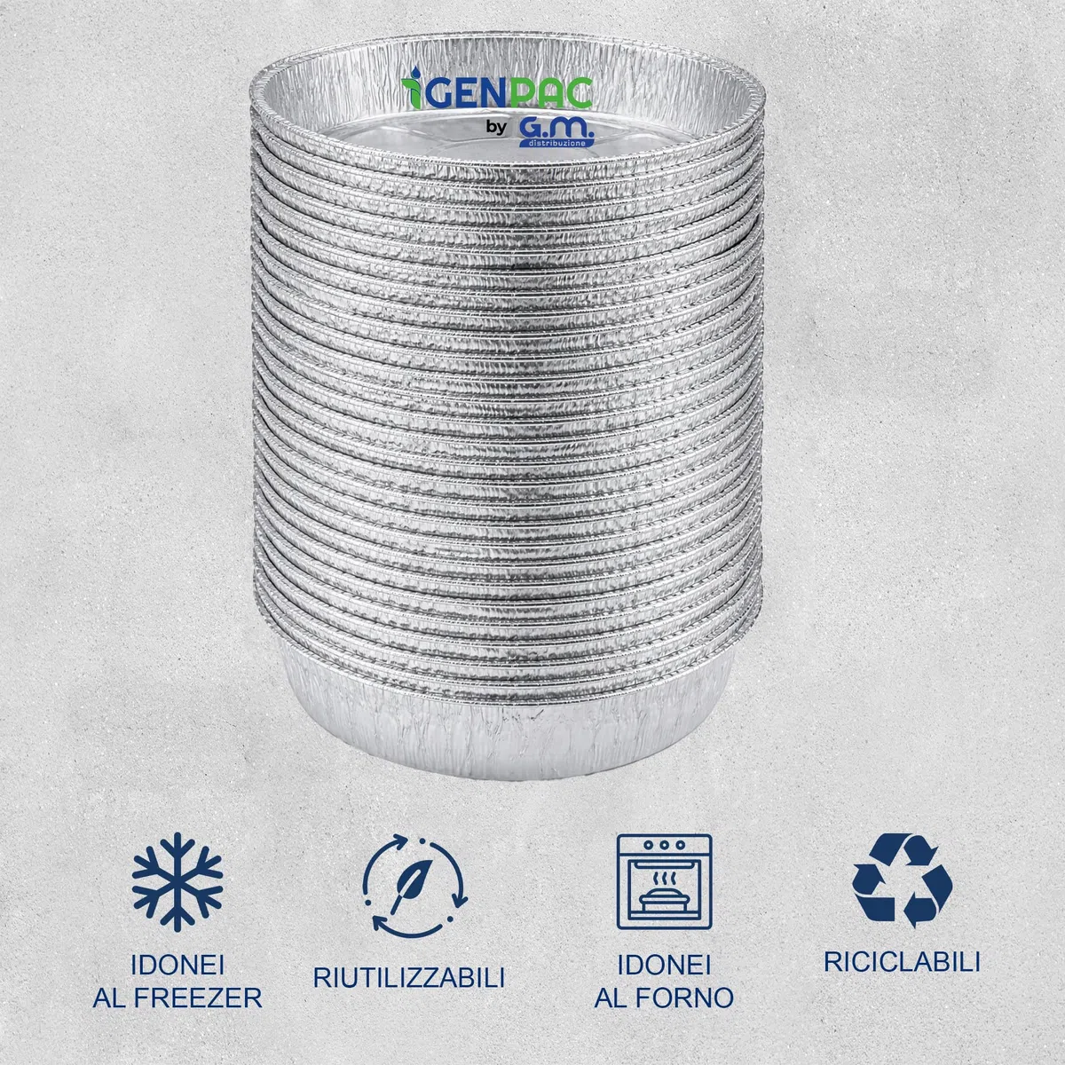 GM 100 Vaschette Alluminio Rotonde 22,5 cm da 1360 cc – Usa e Getta per Forno e Congelatore – Ideali per Torte e Gastronomia