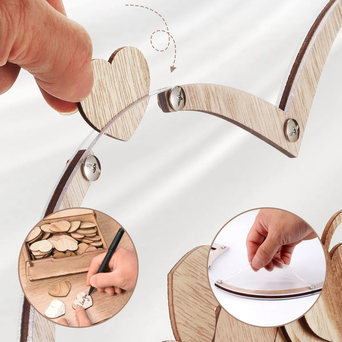 Arespark Libro degli Ospiti di Nozze, Set di Decorazioni per Matrimoni a Cuore in Legno, 100 Cuori in Legno, Scatola Portaoggetti, 2 Pennarelli, 2 Barre Luminose, Regalo, Decorazione