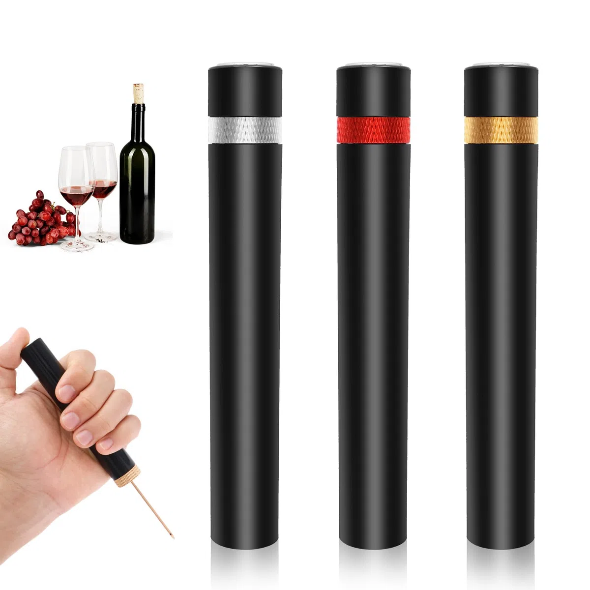 3 cavatappi per vino ad aria compressa, apribottiglie in acciaio inox ABS con pompa, apribottiglie portatile, per vino, champagne, accessori per vino