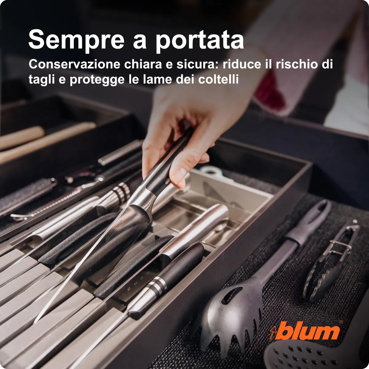 Portacoltelli Blum I Cassetto I 9 coltelli max. I Plastica / Acciaio inox I Possibilità di rimozione I Cucina