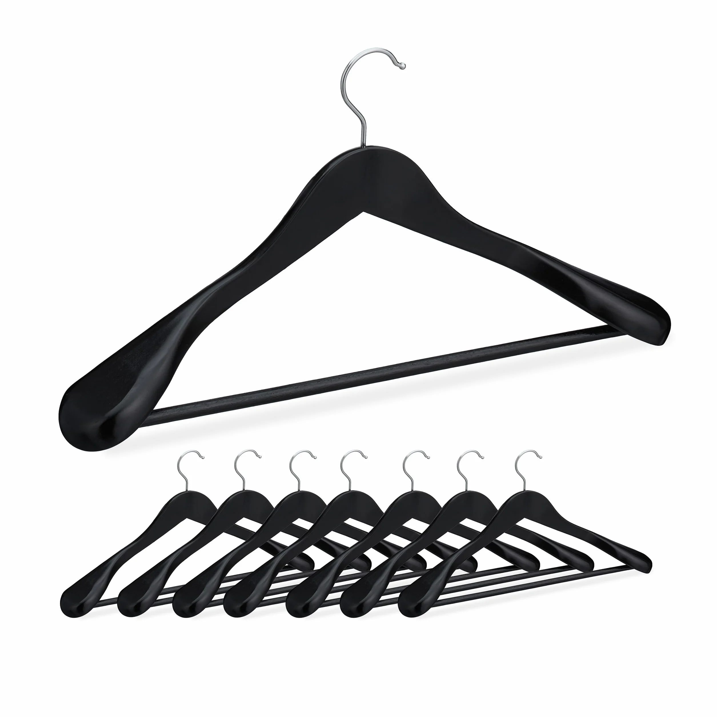 Relaxdays Grucce Appendiabiti per Giacche e Abiti, Set 8 Appendini con Barra Appendi Pantaloni e Gonne, Legno, Nero