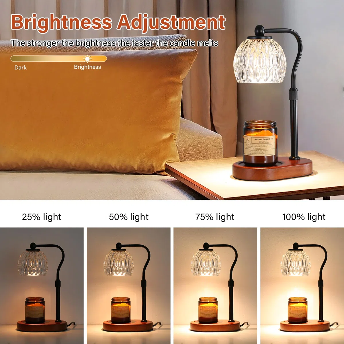 KPUY Lampada a Candela, Lampada a Candela con Timer e Dimmer, Regolabile in Altezza, con 2 Lampadine, per Candele in Barattolo e Candele Profumate Senza Fiamma, nero