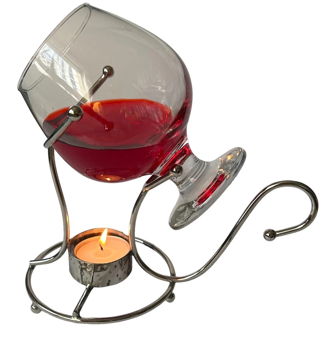 Set scaldavivande con bicchierino per brandy e cognac, in argento, con lumini, bar e pub