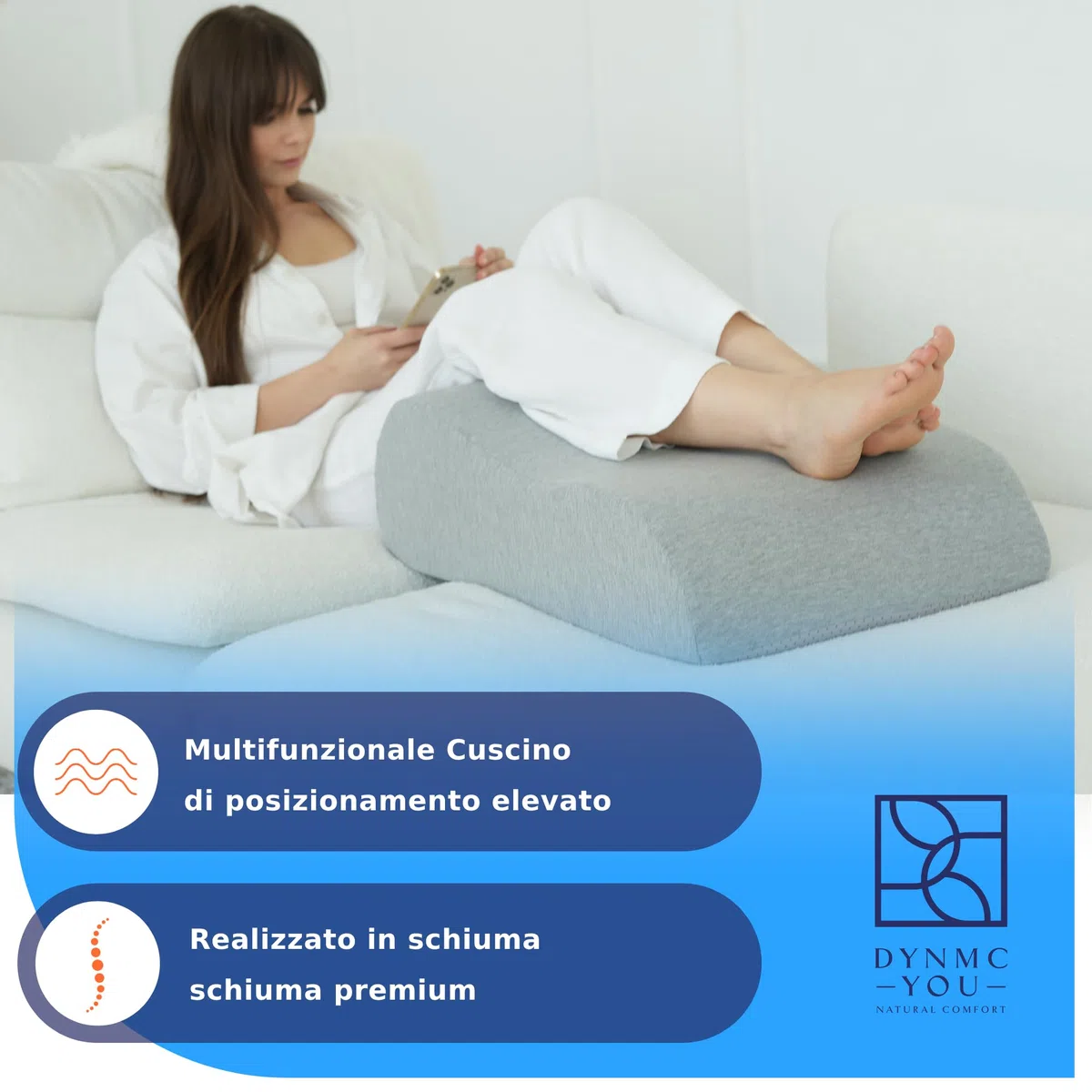 DYNMC you Cuscino Gambe per gambe pesanti stanche & recupero post-operatorio – Cuscino Venoso Elevazione gambe gonfie & supporto ginocchio – Cuscino Letto Divano – OEKO-TEX – Taglie dalla S alla XL