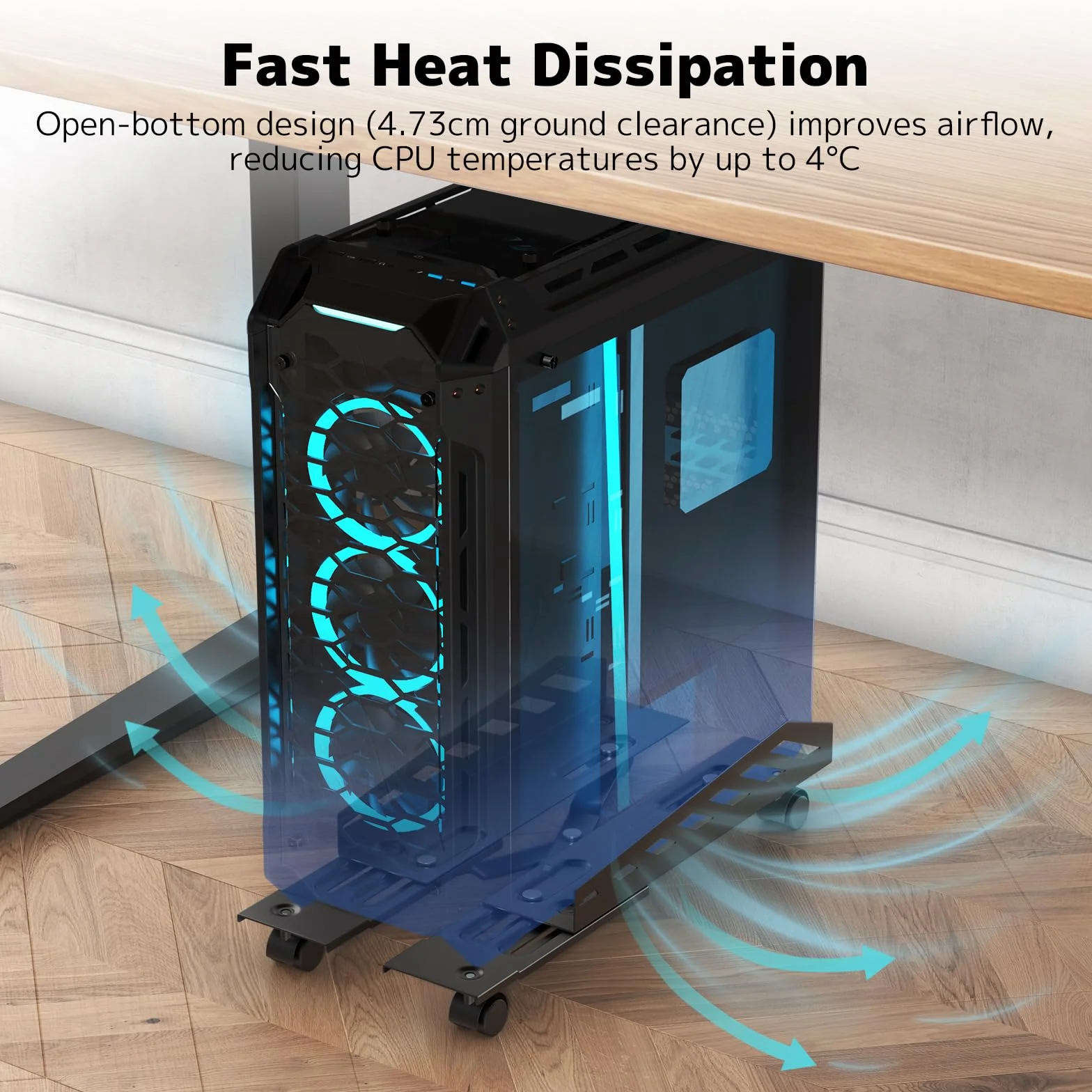 PUTORSEN Supporto per PC con Ruote, Supporto per CPU Mobile, Staffa Universale per PC con Larghezza e Lunghezza Regolabili - Nero