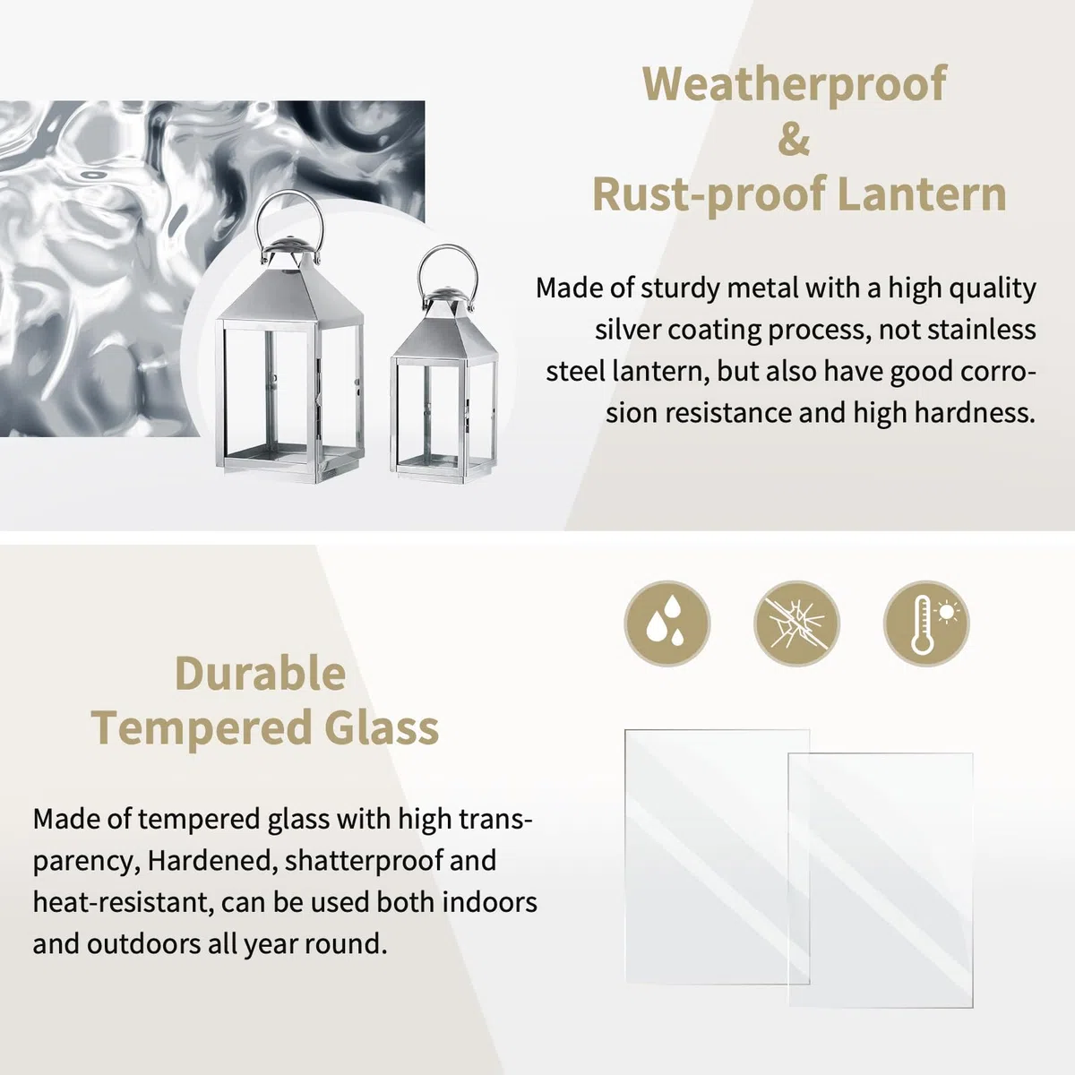 NUPTIO Lanterna Cimitero 28cm: Candela Esterna in Metallo Argento, Urna Tomba Resistente Alle Intemperie, Luce Grande per Giardino Interno ed Esterno
