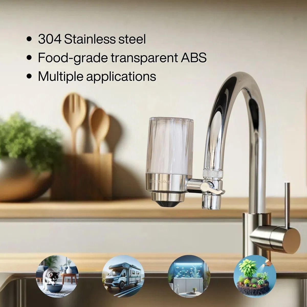 Super Core: Filtro per rubinetto in acciaio inox – Purificatore d'acqua ecologico – Rimuove cloro, batteri, ossido, microplastiche e migliora il gusto dell'acqua