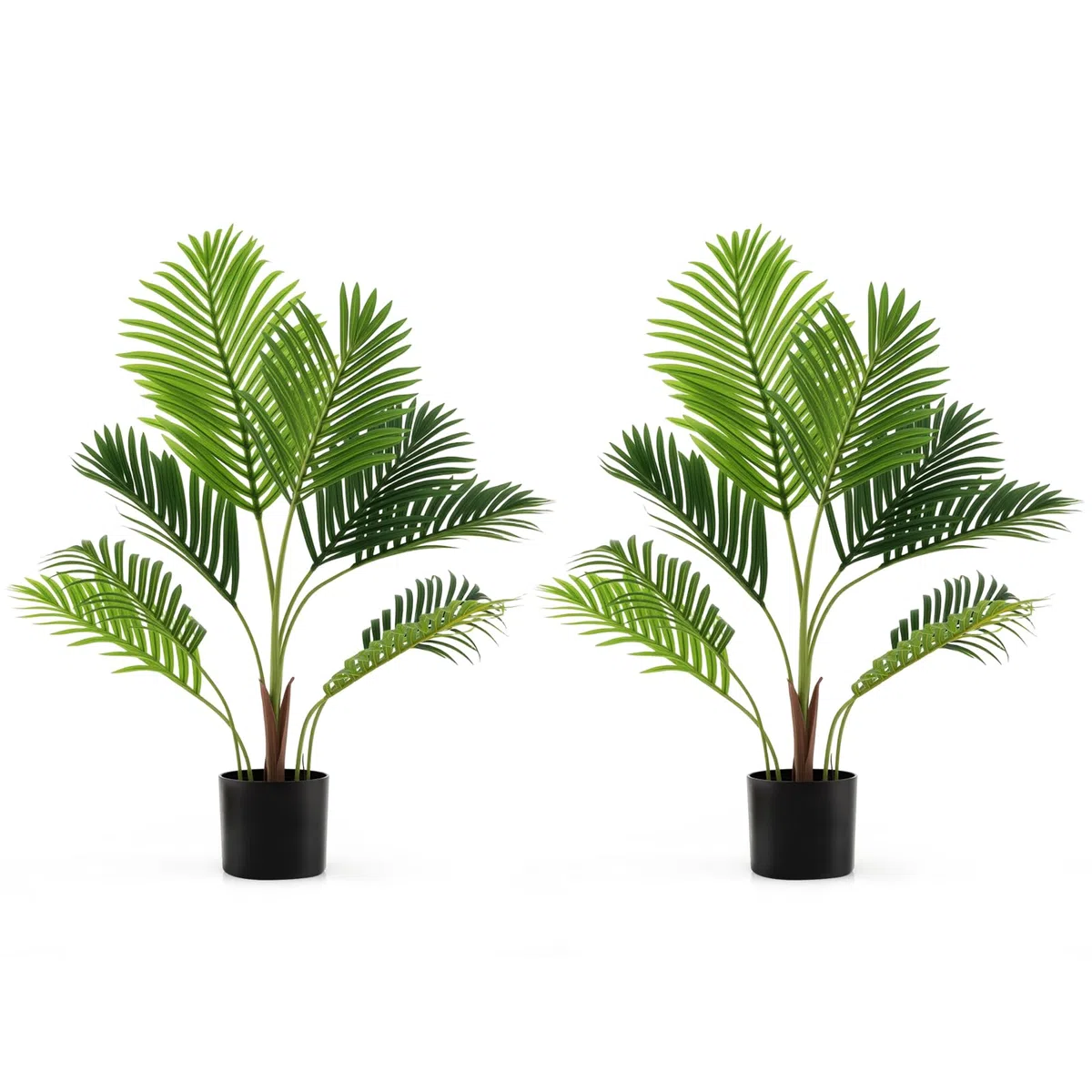 COSTWAY Set di 2 Piante Artificiali di Palma 90 CM/140 CM, Pianta Finta in Vaso da Interno ed Esterno, Decorazione Moderna per Soggiorno, Veranda, Ufficio e Negozio (90 cm)