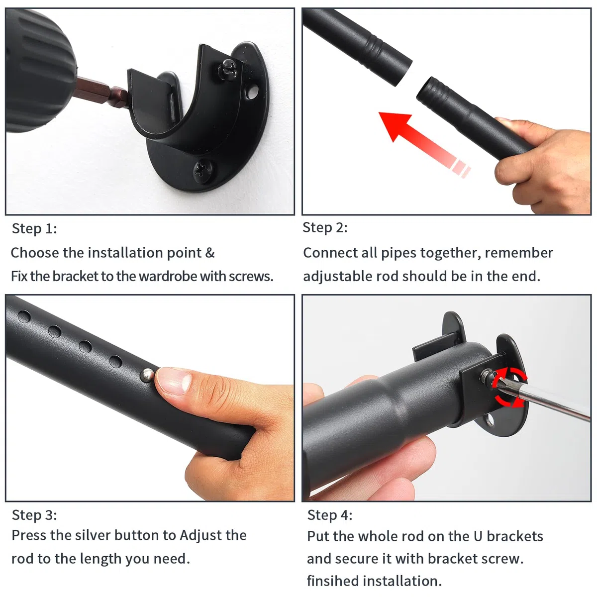 Aste per armadio per appendere vestiti, regolabile in metallo da 40 a 212cm, asta per armadio estensibile resistente, diametro 2,8 cm, asta appendiabiti retrattile per armadio, lavanderia
