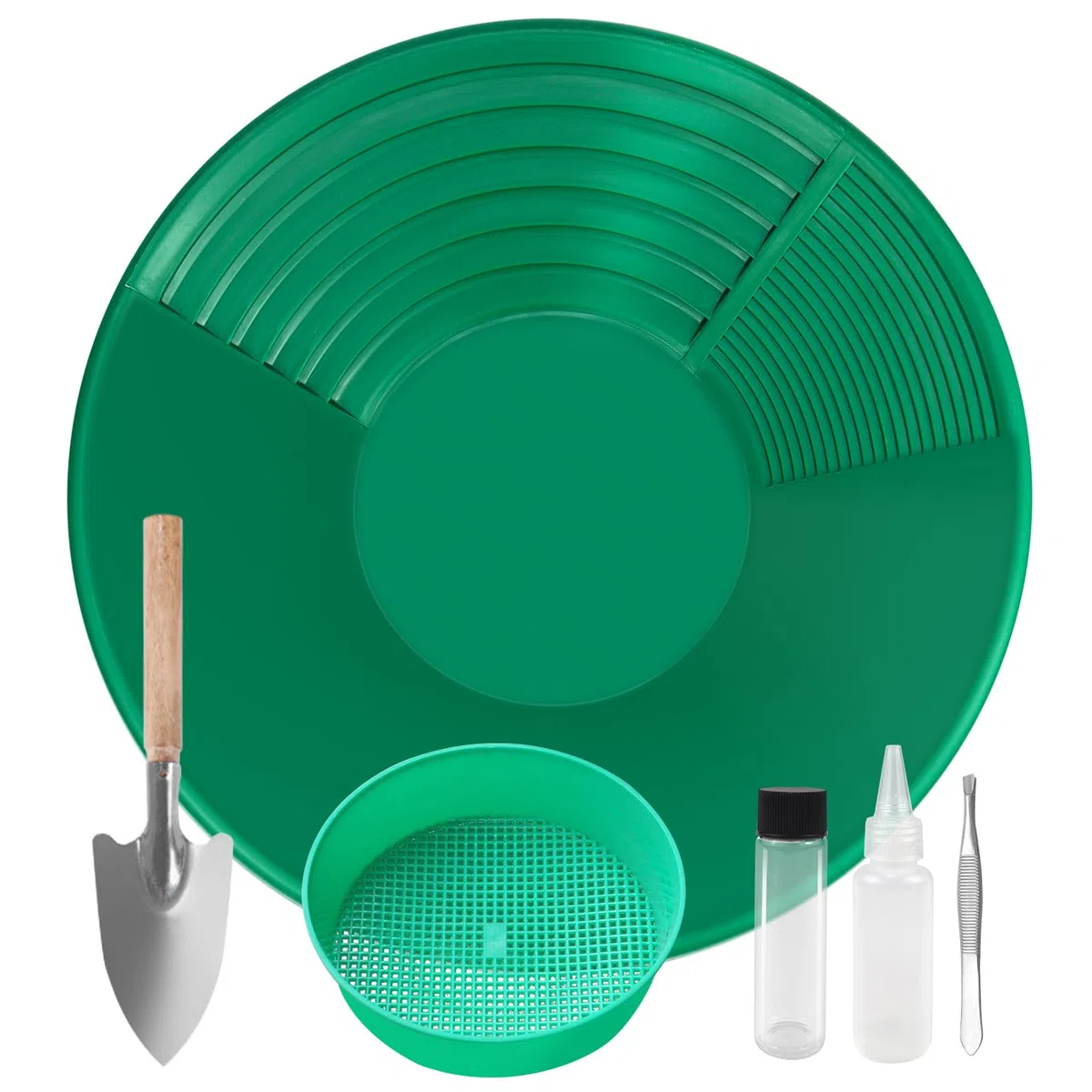 YSOOUA Gold Pan Kit Setaccio per Oro Bacino per la Ricerca dell'oro Gold Pan Kit Classificatore d'oro Ricerca Oro Pans Setaccio Accessori per sabbia oro miniere lavaggio manuale oro panning (Verde)