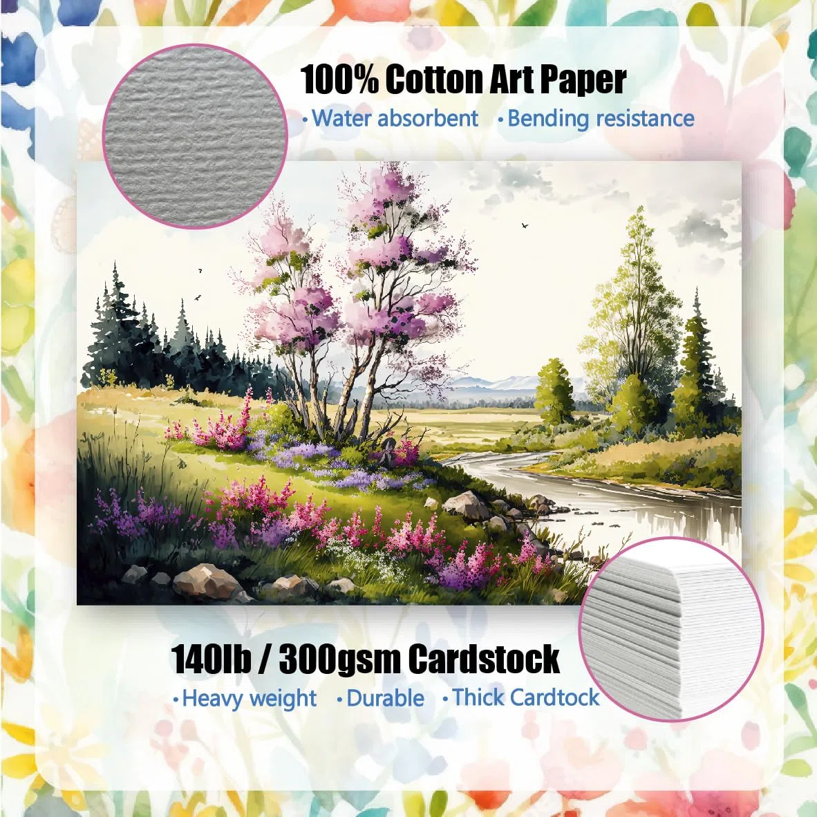 Confezione da 50 biglietti bianchi ad acquerello con buste, peso massimo 63,5 kg, 100% cotone, pieghevoli, 12,7 x 17,8 cm, per dipingere o realizzare biglietti