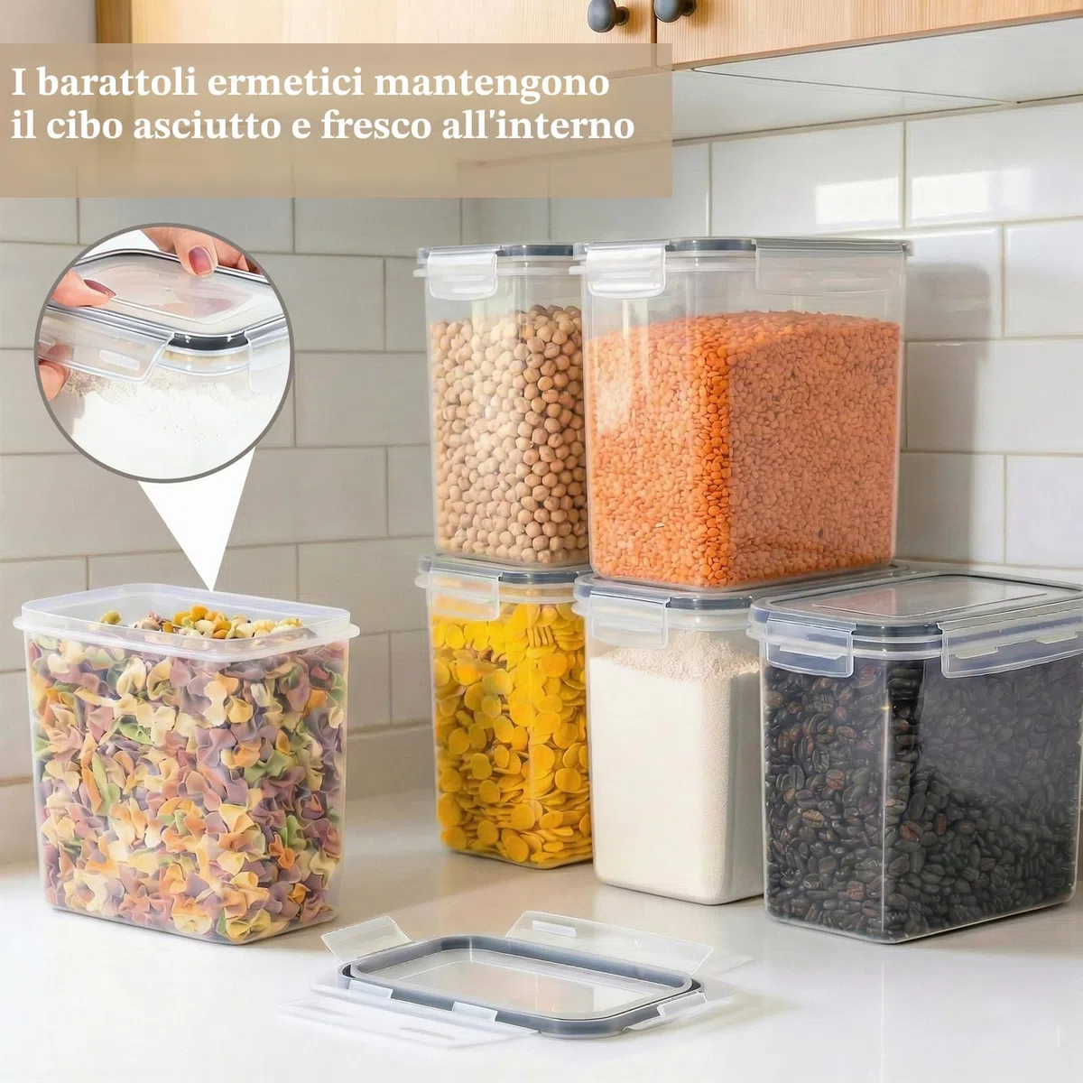 GoMaihe Set di 10 Contenitori Ermetici per Alimenti in Plastica da 1,6L con Coperchio, Senza BPA – Barattoli da Cucina per Pasta, Farina, Cereali, Nero