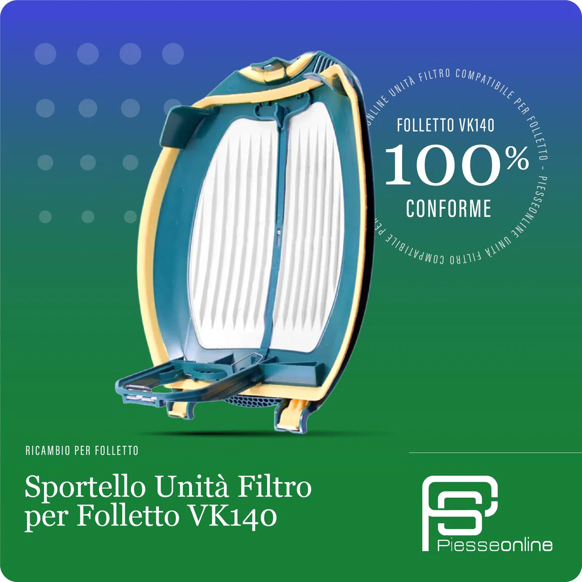 Sportello Folletto VK140, Ricambio per Folletto VK140, Unità Filtro Compatibile (non originale) Che Monta Come L’originale, Chiusura Sicura ERMETICA, Installazione Rapida FACILITATA